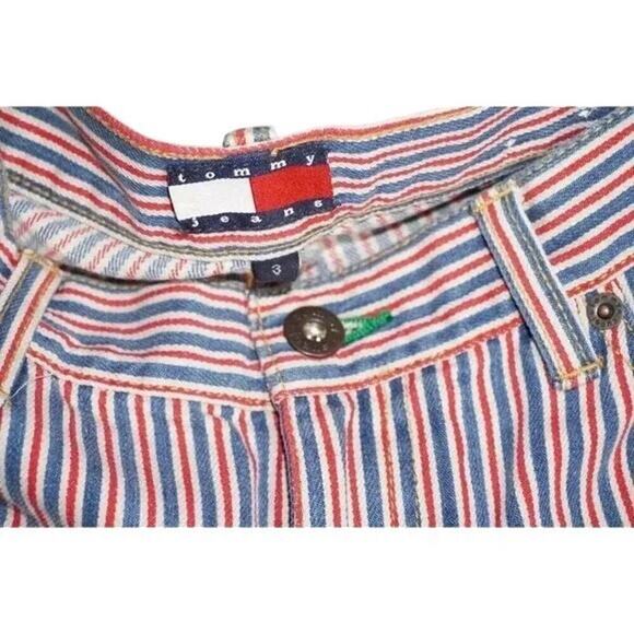 Vintage Tommy Jeans Red White Blue Striped Flare Pants Size 3 Y2K 90s Retro USA - Picture 12 of 16